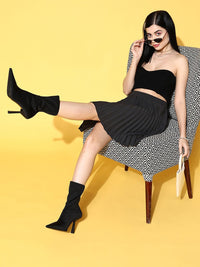 Berrylush   Black Solid Accordion Pleated Plisse Skirt