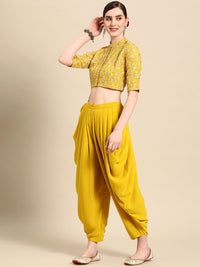 Libas Pure Georgette Ruffled Detail Dhoti Saree with Stitched Blouse