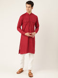 SOJANYA Men Red Solid Straight Kurta