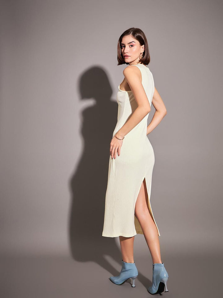 SASSAFRAS Sleeveless Ribbed Bodycon Midi Dress