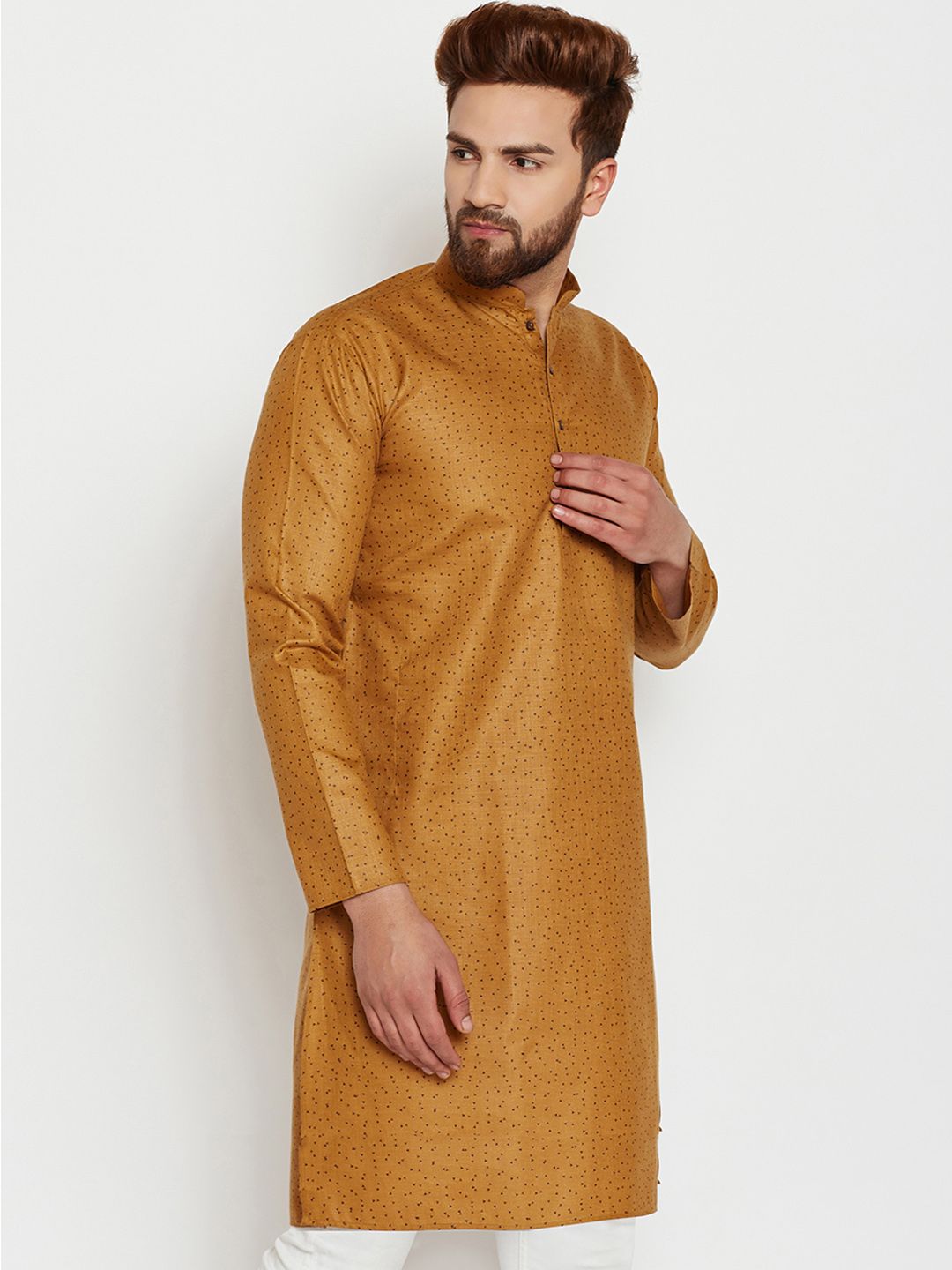 SOJANYA Men Brown Printed Straight Kurta