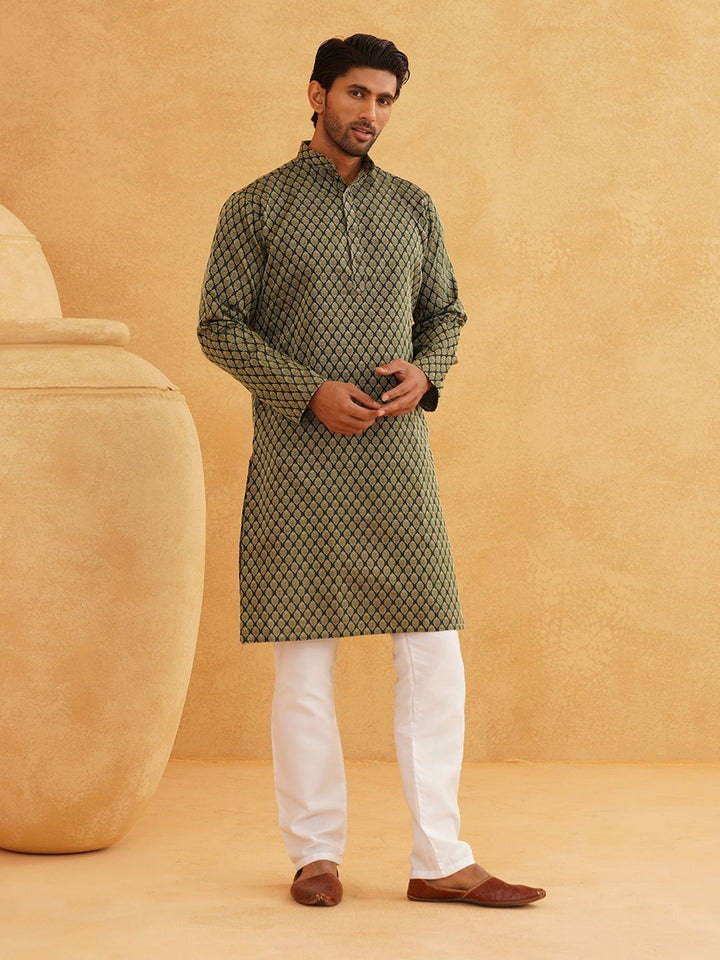 SOJANYA Motif Etnik Tenunan Rekaan Kurta Kolar Mandarin Dengan Churidar