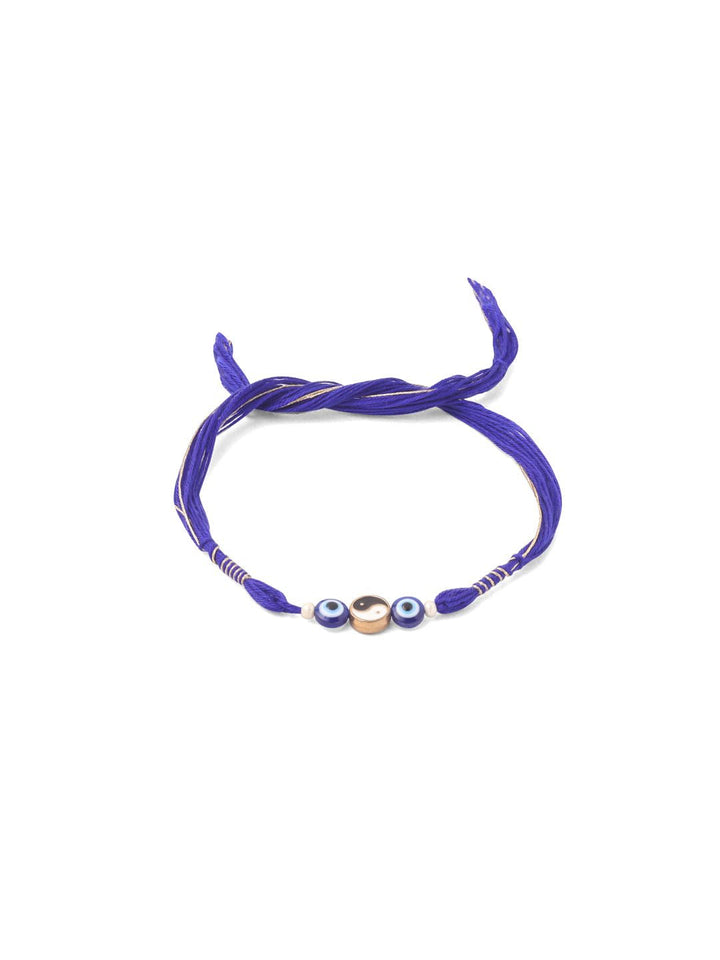NVR Unisex Set of 2 Blue Evil Eye Artificial Beads Thread Rakhi with Roli Chawal