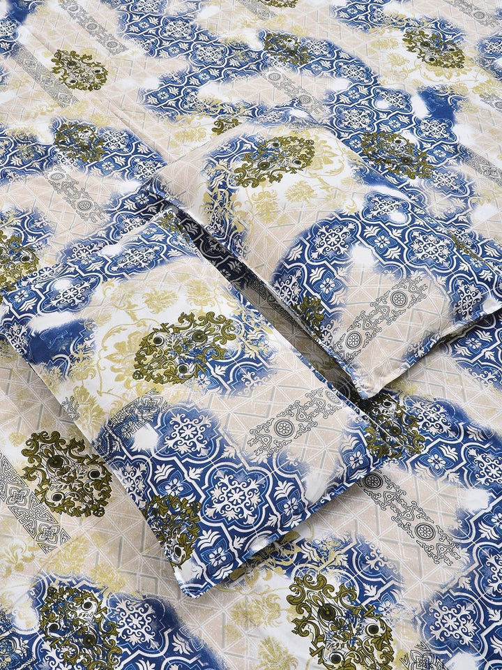 KLOTTHE Blue Ethnic Motifs  300 TC Super King Fine Bedsheets