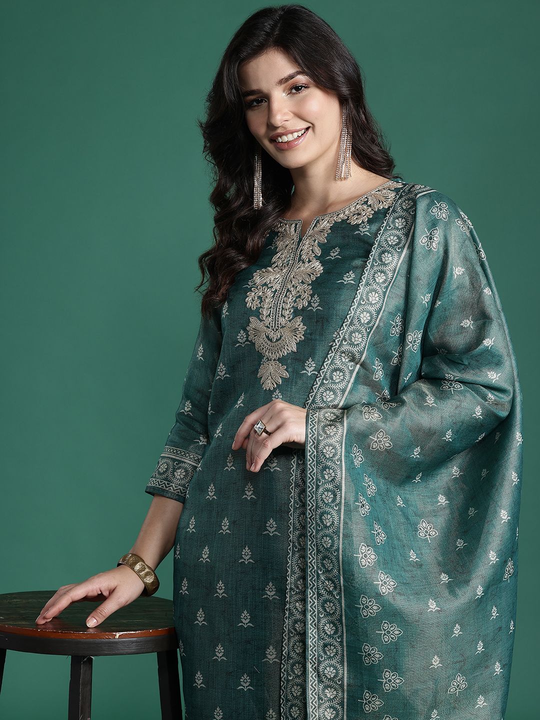 Indo Era Ethnic Motifs Embroidered Kurta with Trousers & With Dupatta