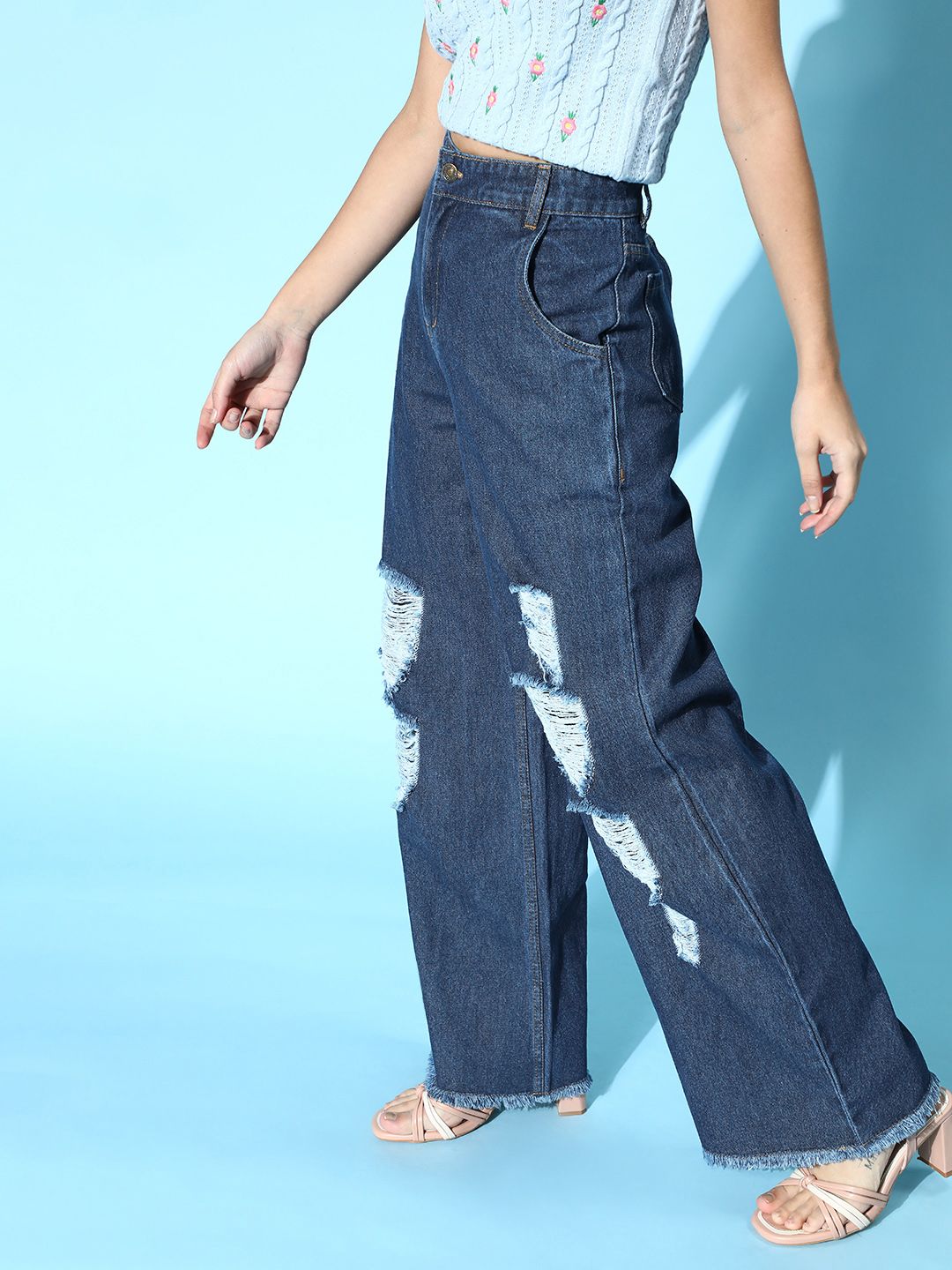 SASSAFRAS Woman Blue High-Rise Straight Fit Jeans