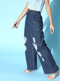 SASSAFRAS Woman Blue High-Rise Straight Fit Jeans