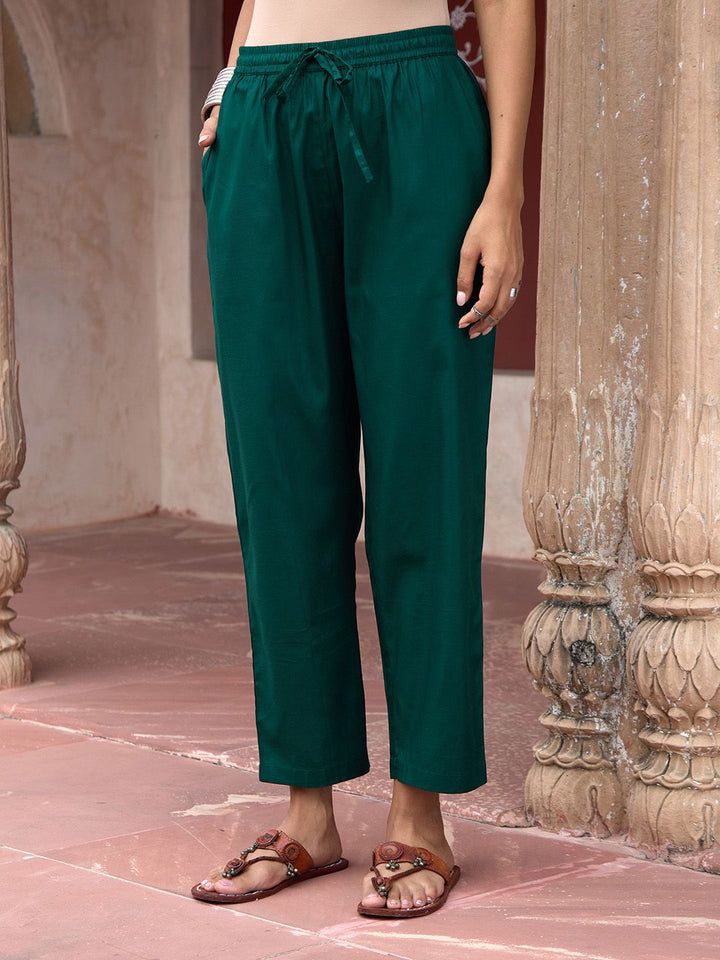 House of Chikankari Women Dark Green Cotton Hand Block Set Co-Ord