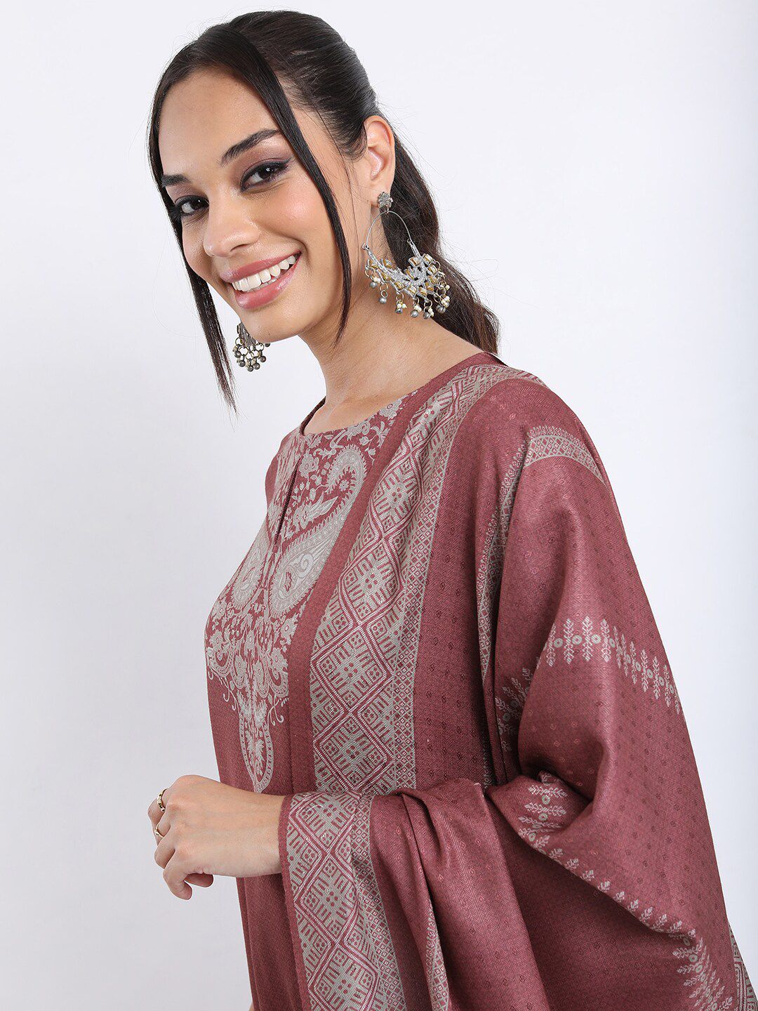 Vishudh Brown Ethnic Motifs Printed Regular Kurta with Trousers & With Dupatta