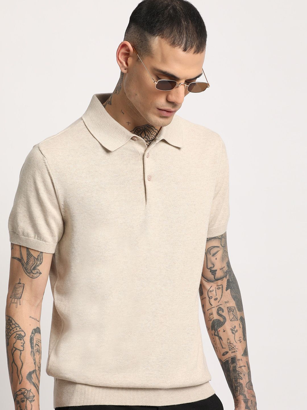 THE BEAR HOUSE Men Solid Regular Fit Cotton Polo Collar T-Shirt