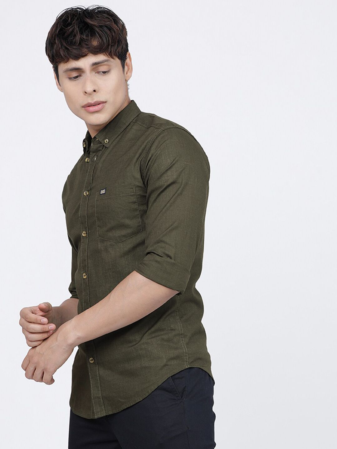 The Indian Garage Co Men Olive Pure Cotton Casual Shirt