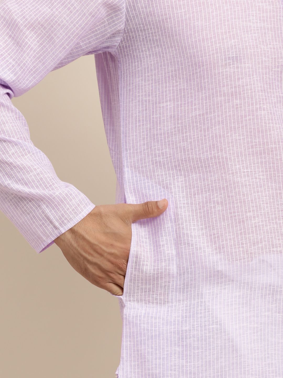 Anug by SOJANYA Men Purple Striped Pure Cotton Kurta
