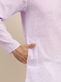 Anug by SOJANYA Men Purple Striped Pure Cotton Kurta