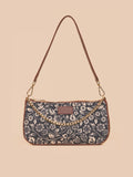 ZOUK Black Floral Printed Structured Baguette Bag with Applique