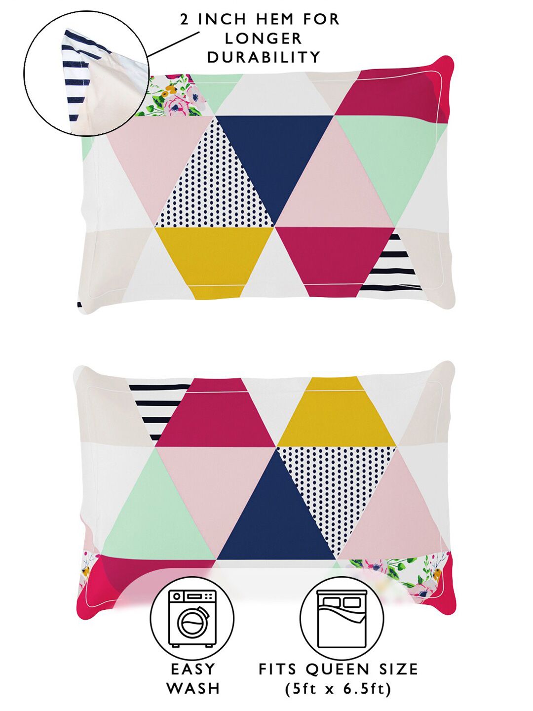 Story@home White & Pink Geometric 180 TC Queen Bedsheet with 2 Pillow Covers