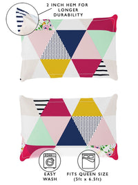 Story@home White & Pink Geometric 180 TC Queen Bedsheet with 2 Pillow Covers