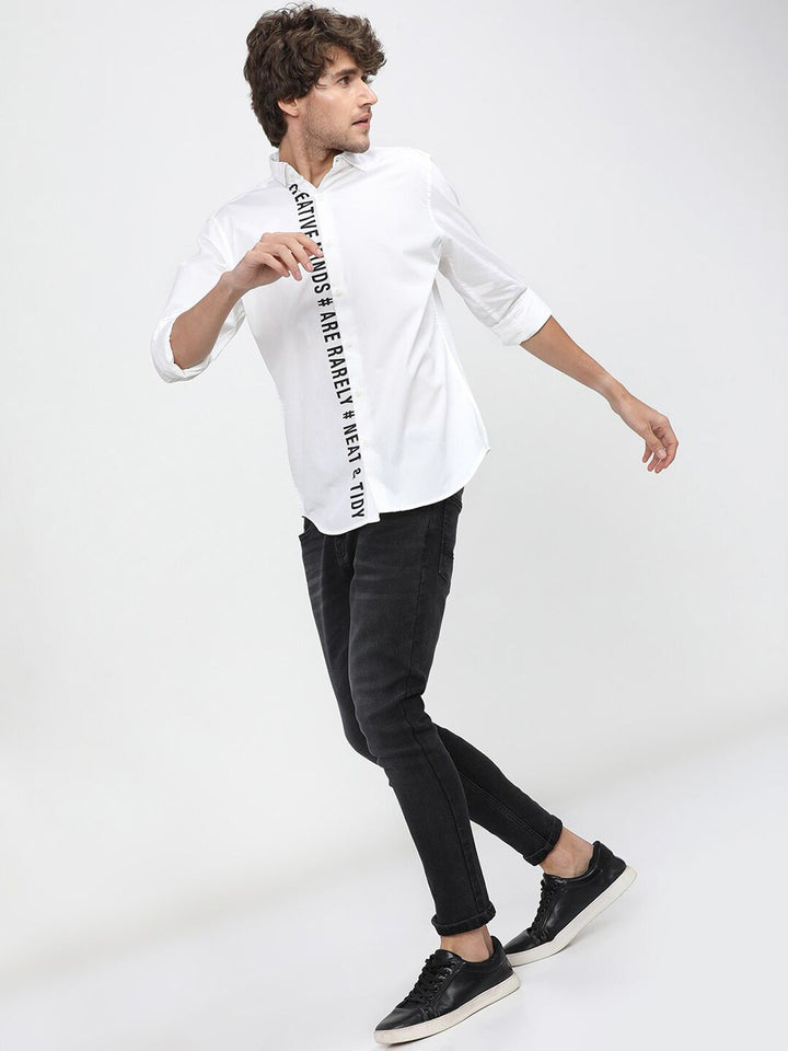 HIGHLANDER Men White Slim Fit Printed Casual Shirt