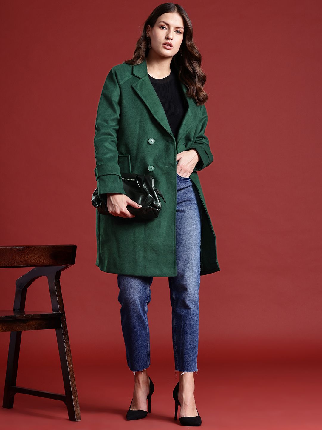 all about you Women Double-Breasted Longline Overcoat