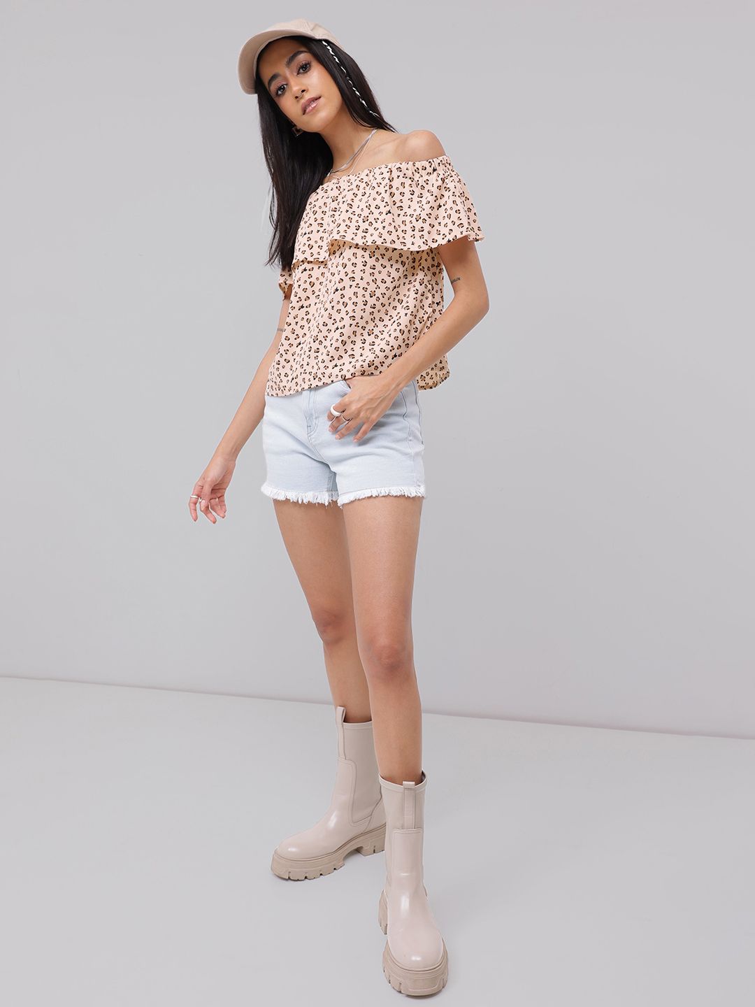 DressBerry Versatile Wild Off-Shoulder Printed Bardot Top