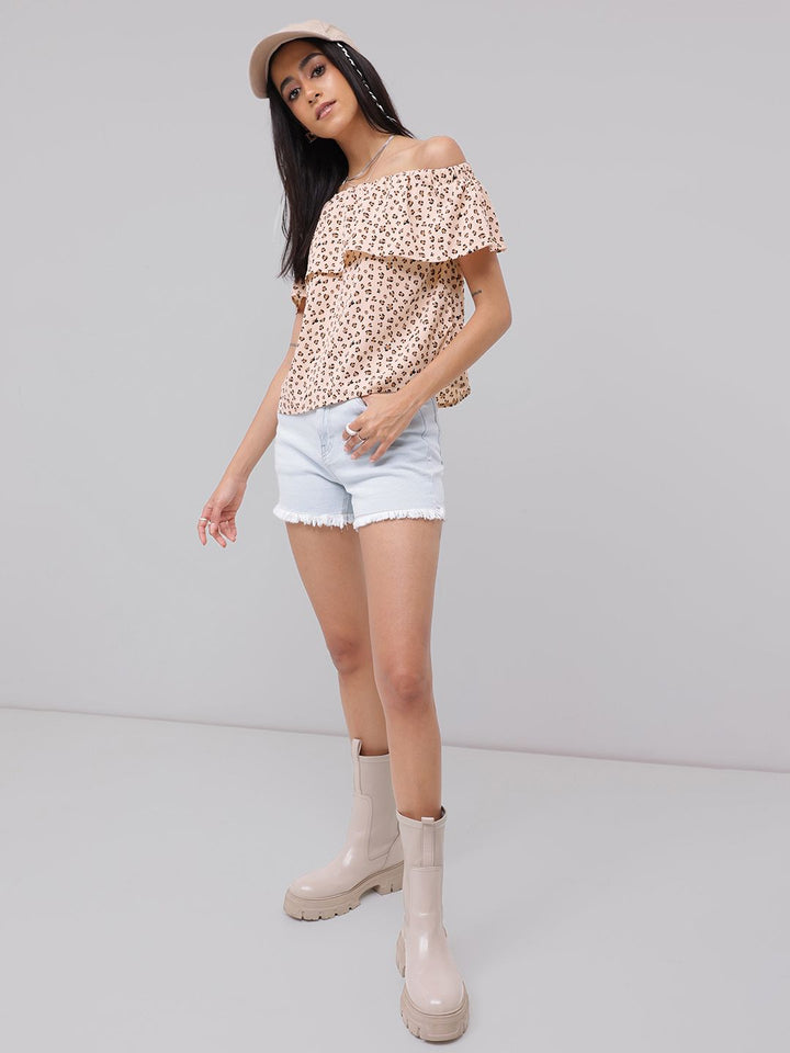 DressBerry Versatile Wild Off-Shoulder Printed Bardot Top