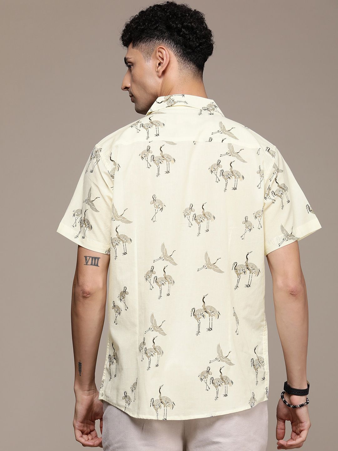 DENNISON Men Cream-Coloured Regular Fit Printed Casual Shirt