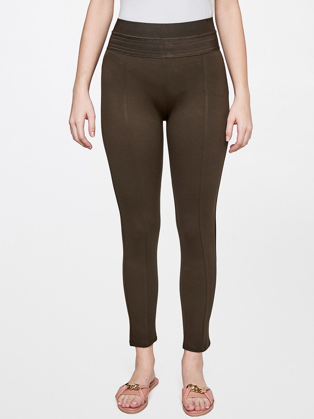 AND Women Olive Green Tapered Fit Trousers