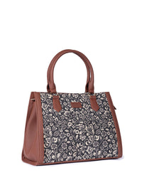 ZOUK =Floral Printed Structured Jute Handheld Bag