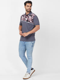 Park Avenue Floral Printed Polo Collar Pure Cotton Slim Fit T-shirt