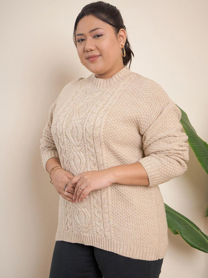 CURVY STREET Plus Size Cable Knit Pure Acrylic Pullover