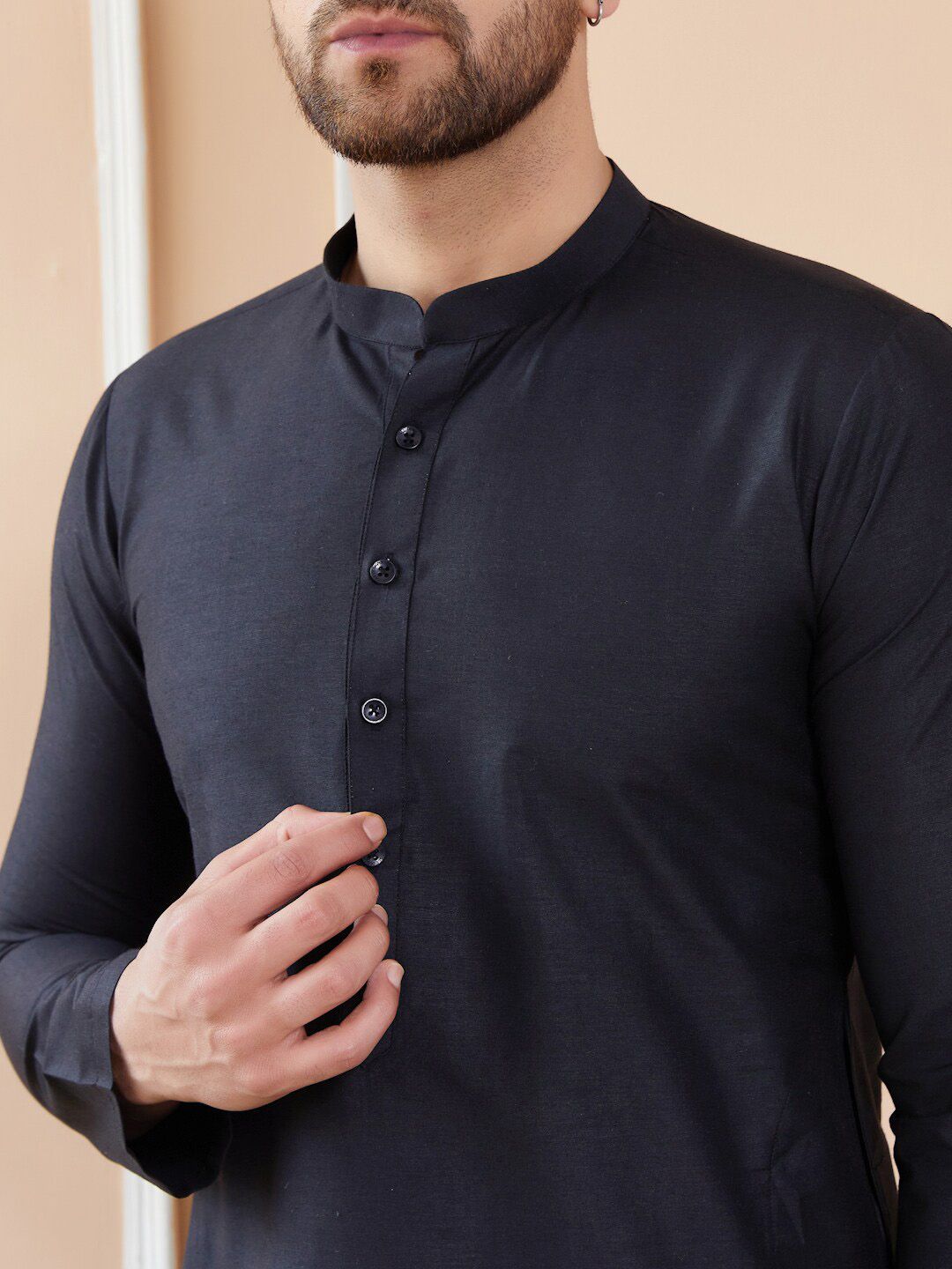 See Designs Mandarin Collar Long Sleeves Cotton Kurta