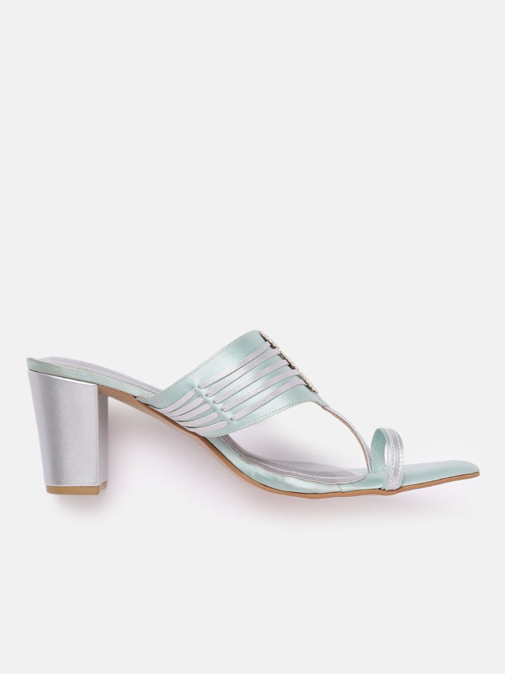 House of Pataudi Open Toe Striped Block Heels