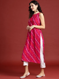 Anouk Leheriya Printed Halter Neck Thread Work Kurta