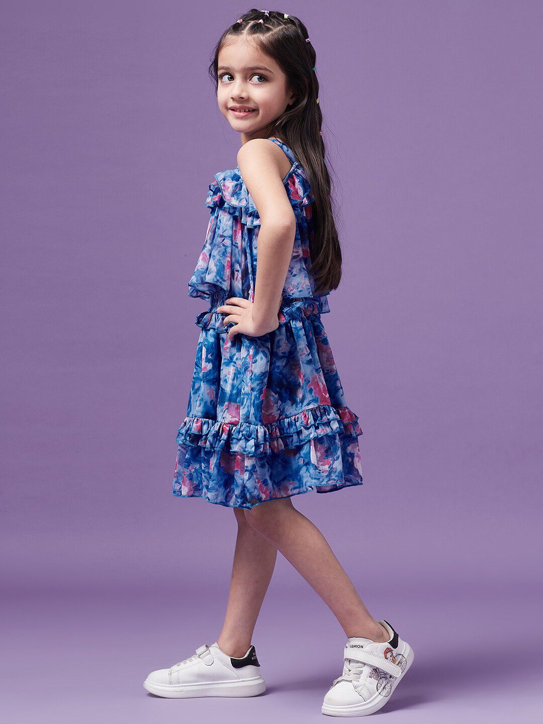 pspeaches Girls Floral Printed Ruffled Chiffon Fit & Flare Dress