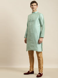 SOJANYA Men Sea Green Striped Kurta with Churidar