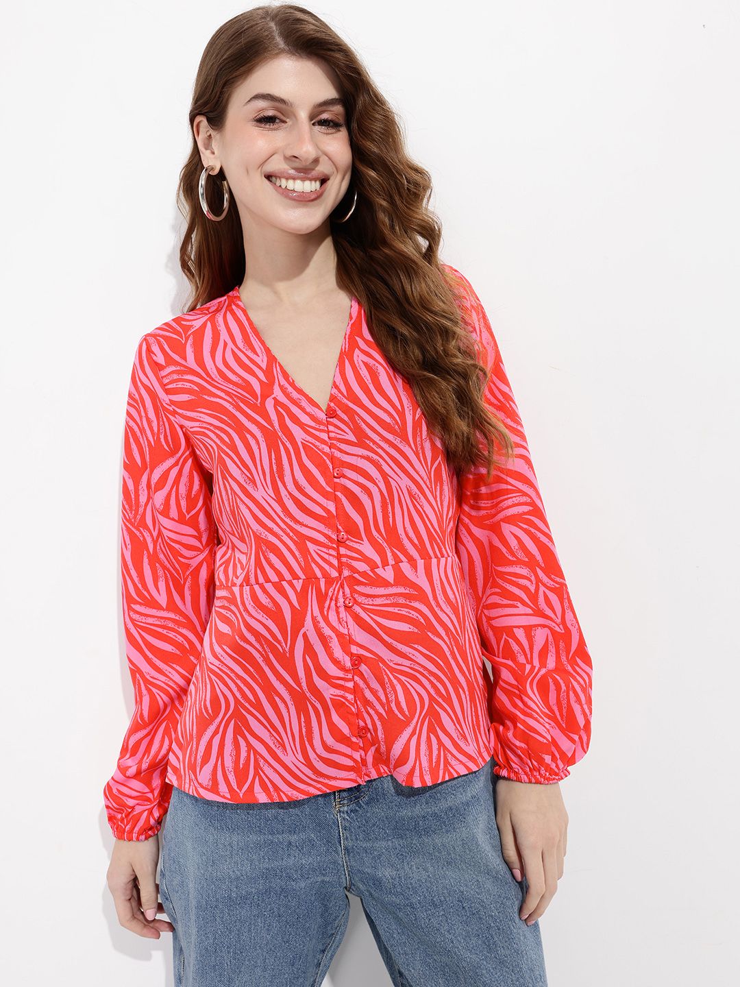 DressBerry Leafy Vibe Brush Strokes Top