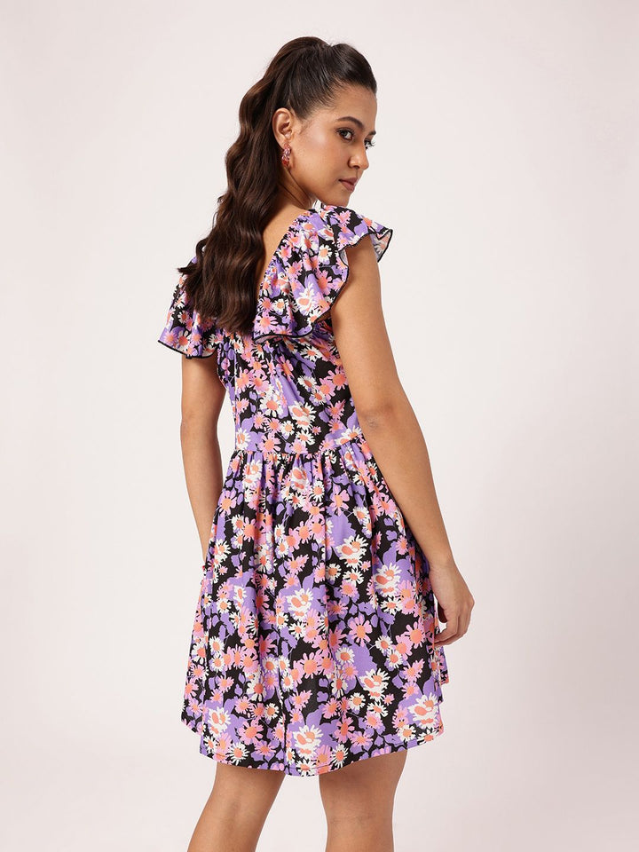 DressBerry Flattering Fun Floral Printed A-Line Mini Dress