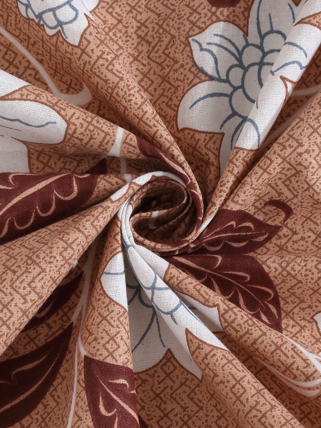 KLOTTHE Beige & White Floral Printed Pure Cotton 400 TC Single Bedsheet With Pillow Cover