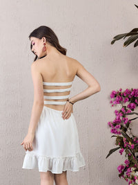 Berrylush White Strapless Smocked Fit & Flare A-Line Mini Dress