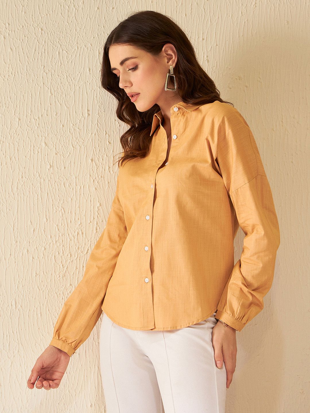 DENNISON Women Beige Smart Boxy Opaque Casual Shirt
