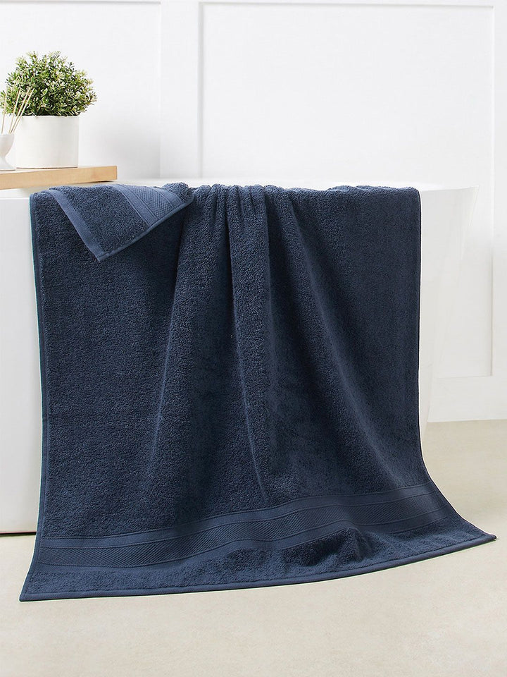 MYTRIDENT Navy Blue Solid Pure Cotton 500 GSM Soft  Plush Bath Towel