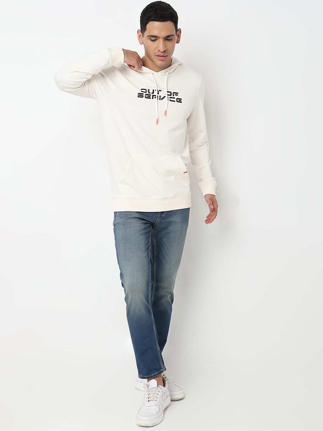 SPYKAR Typography Printed Hooded Neck Long Sleeves Cotton Pullover Sweatshirt