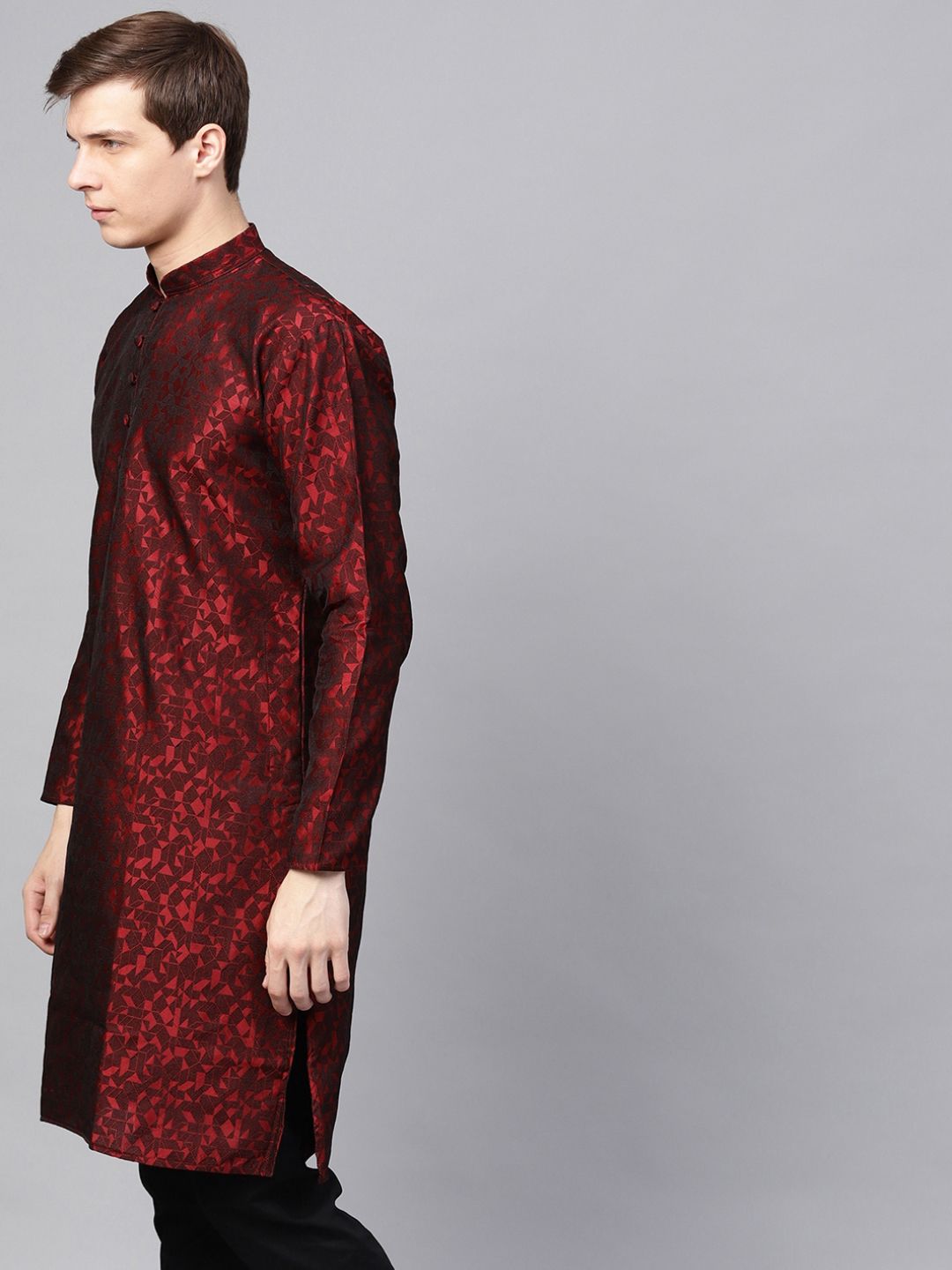 SOJANYA Men Maroon Woven Design Straight Kurta