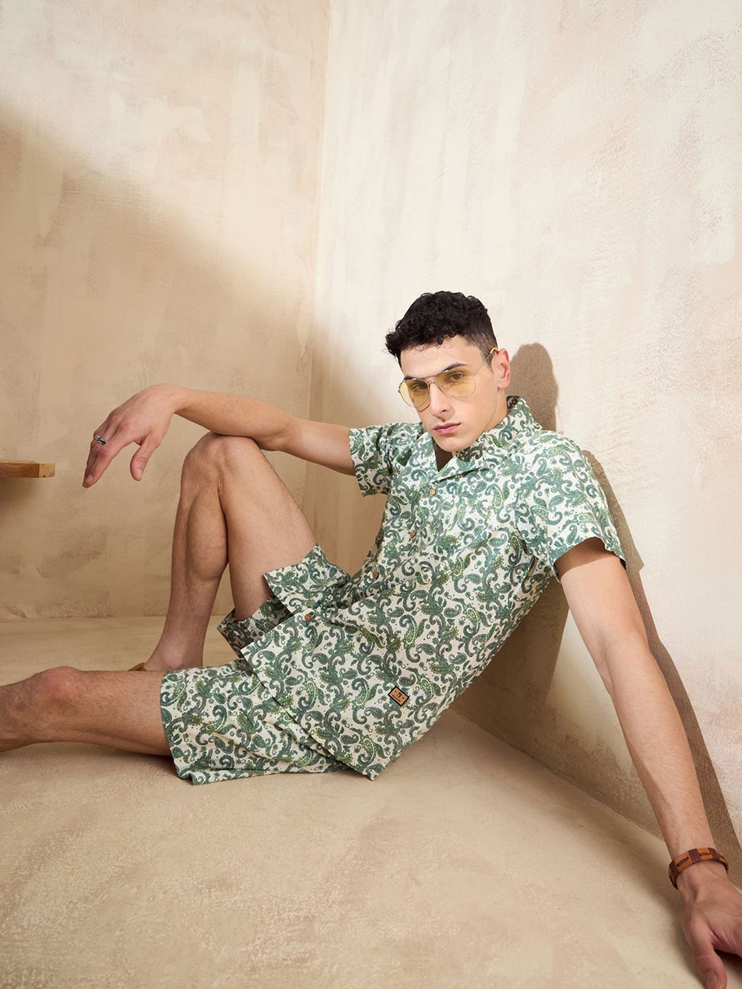 DENNISON Floral Printed Pure Cotton Shirt With Shorts