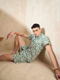 DENNISON Floral Printed Pure Cotton Shirt With Shorts
