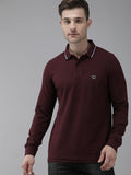 THE BEAR HOUSE Men Maroon Polo Collar Cuffed Sleeves Cotton Applique Slim Fit T-shirt