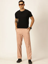 Thomas Scott Men Smart Regular Fit Mid-Rise Easy Wash Linen Chinos Trousers