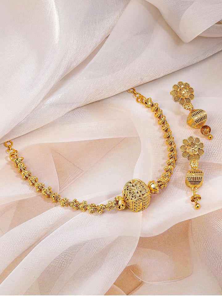 Rubans 18K Motif Floral Motif & Filigree Set Kalung Tembaga Manik