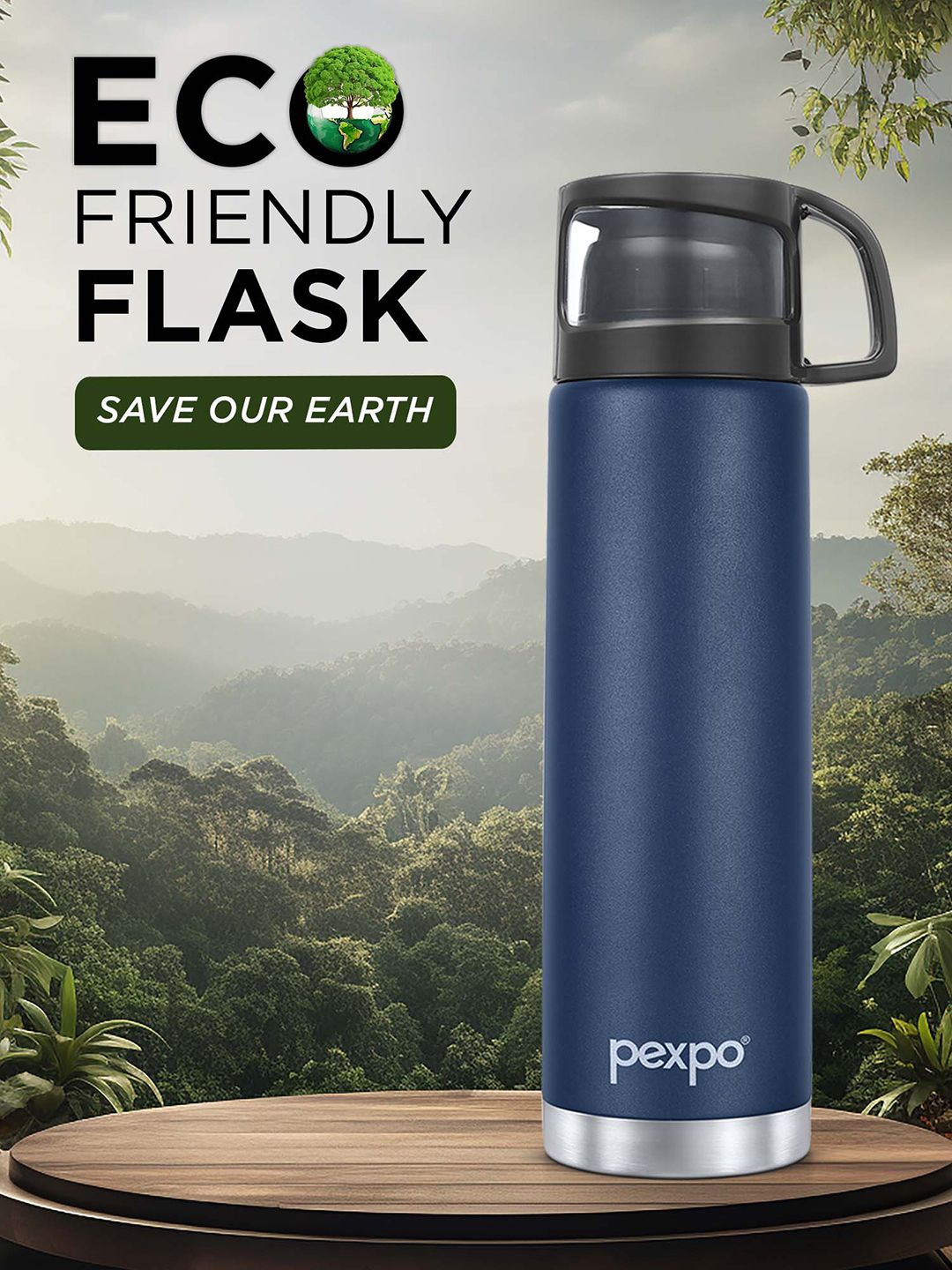 Pexpo Fererro Blue ISI Certified Thermosteel Hot and Cold Flask Water Bottle 1000ml