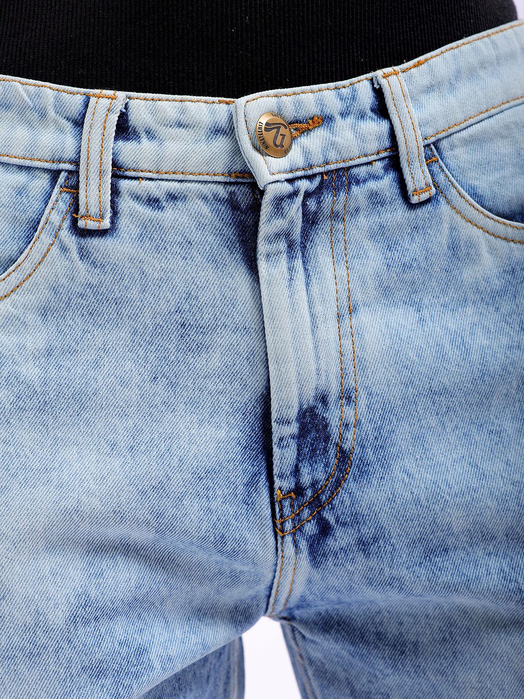 The Indian Garage Co Men Straight Fit Printed Clean Look Heavy Fade Pure Cotton Jeans