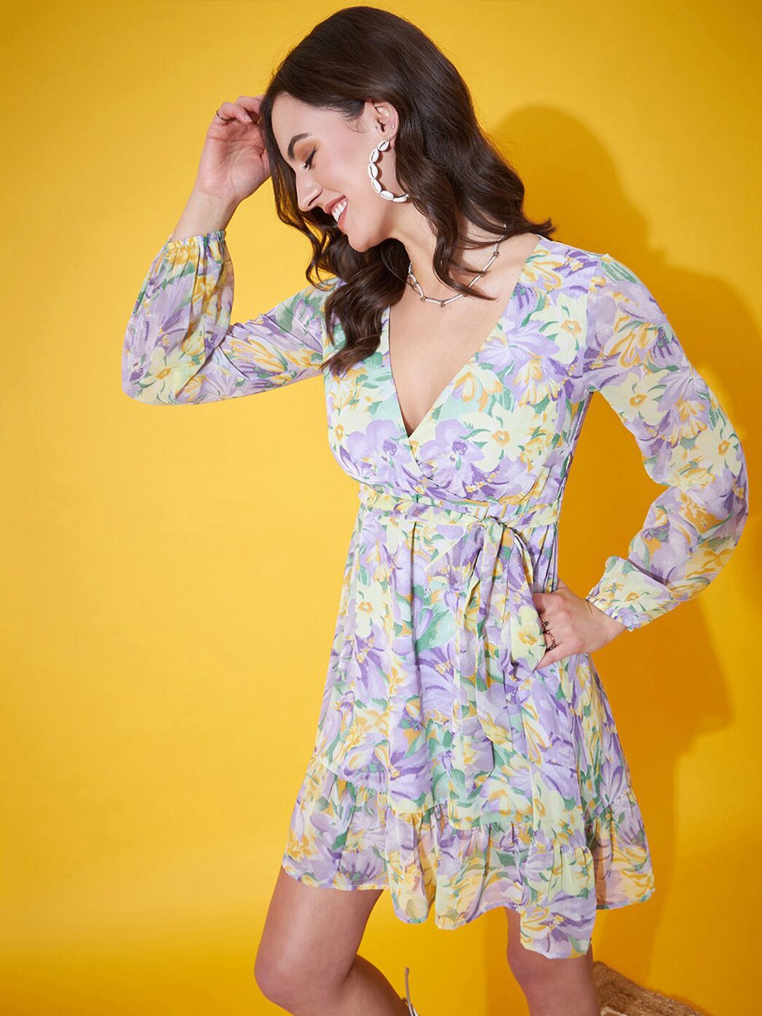 Berrylush Floral Printed V-Neck Georgette Fit & Flare Dress
